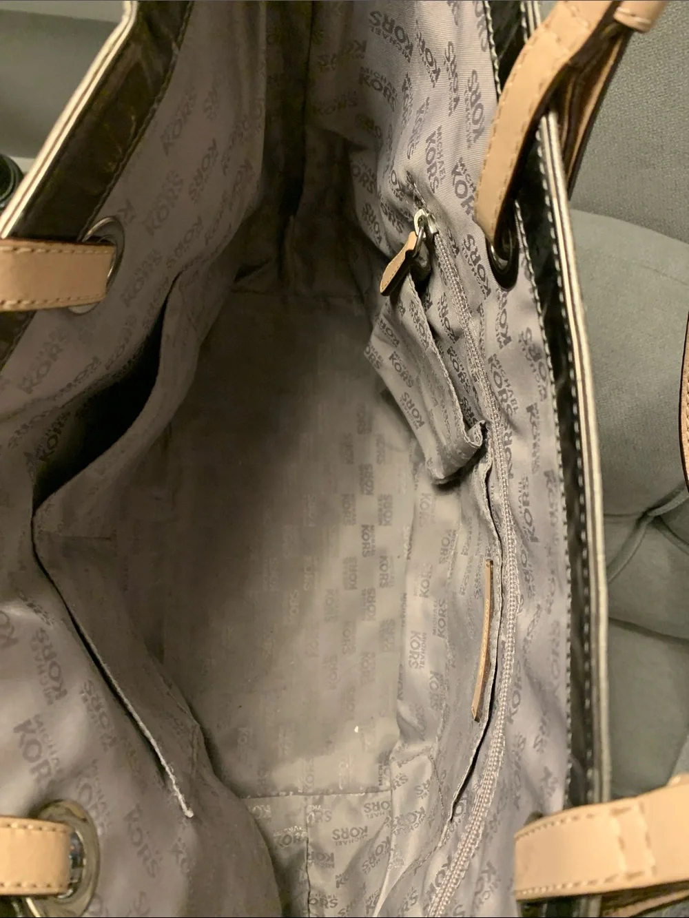 Michael Kors Metallic Logo Tote with Tan Handles
